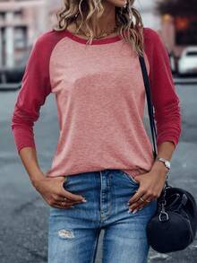 EMERY ROSE Camiseta de mujer con mangas raglán y bloque de color - Rojo - Ver 3