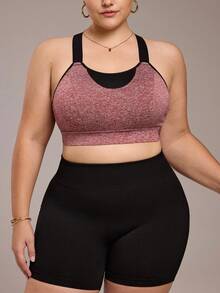 Rhythm Era 大码运动文胸，酒红色，固定罩杯，可调节肩带和腰带扣，支撑背部设计