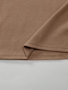 SHEIN Boys' Solid Color Half-Zip Polo Long Sleeve T-Shirt - Khaki - View 6