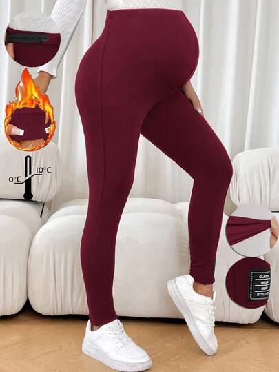 SHEIN Leggings térmicos de maternidad de unicolor con cintura ajustable