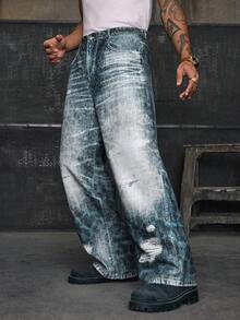 AXEPEAK Men's Summer Woven Denim Effect Digital Print Casual Loose Commuter Jeans , Fall - Multicolor - View 4