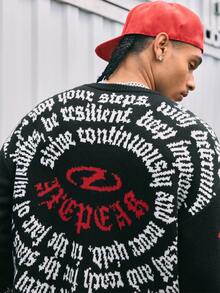 AXEPEAK Men's Casual Crew Neck Drop Shoulder Letter & Cross Graphic Sweater, Autumn/Winter - Multicolor - View 6