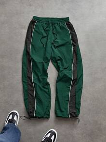 Sport MetroGents Calça esportiva masculina minimalista casual com detalhes em patchwork, cadarço e bolsos, ideal para o outono. Respirável e confortável. - Multicolorido - Ver 4