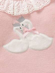 SHEIN 1pc Newborn Baby Pink Sweater Romper, Lace Collar Long Sleeve Bodysuit With Swan Embroidery, Sweet & Fashionable Baby Girl Knitted Romper Newborn Baby Girl Sweater Outfit Baby Girl Swan Outfit Pink Baby Girl Romper Baby Girl Winter Clothes Fall Baby Set Autumn Winter Season Baby Girl Winter Outfits Newborn Girl Knitted Outfits Baby Girl Knitted Outfits Newborn Girl Winter Sets Baby Knitted Pink Romper