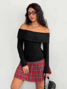 Teen Girl Off-Shoulder Solid Color Fitted Long Sleeve Versatile T-Shirt Set Fall Winter - Multicolor - View 5