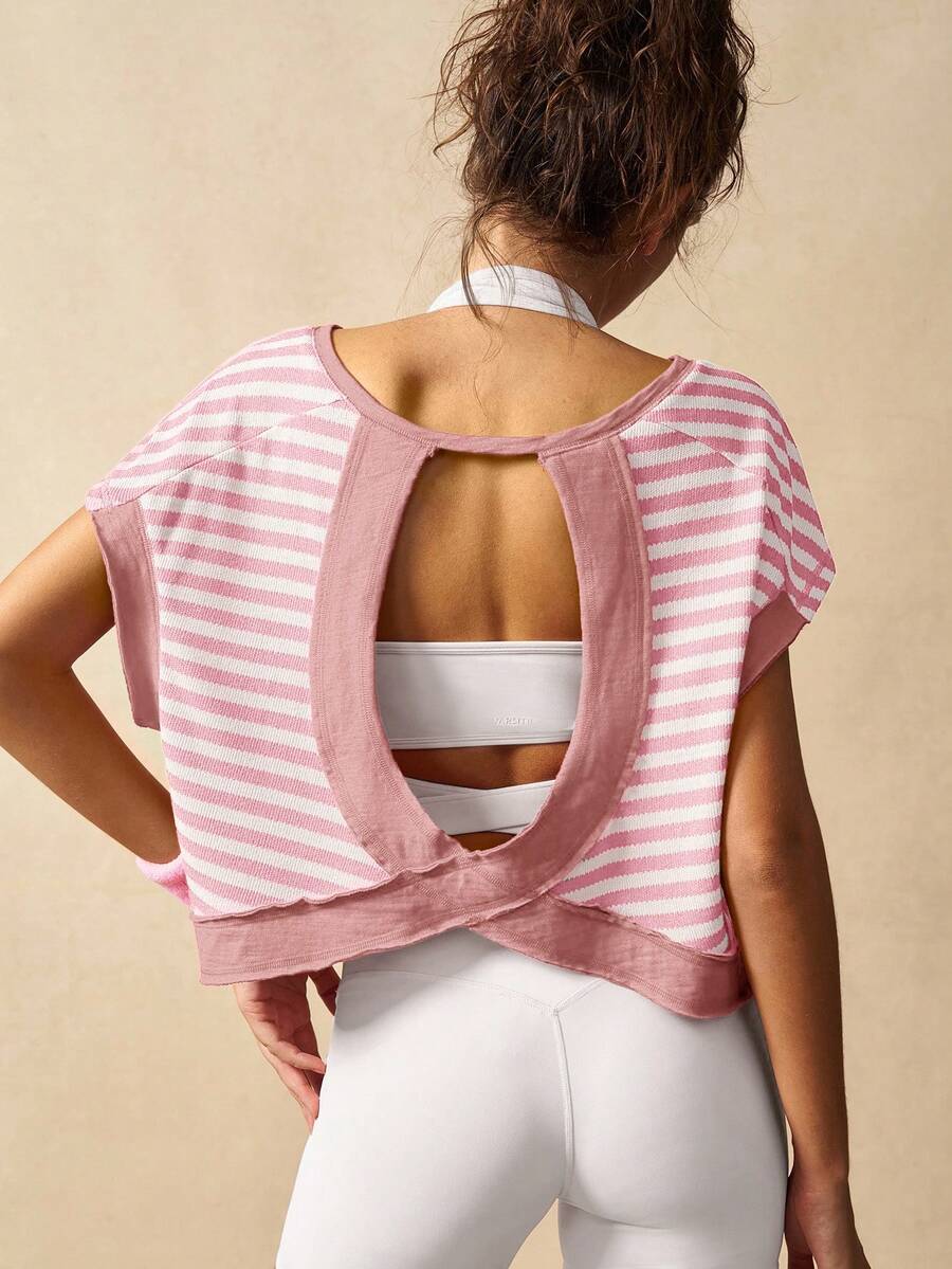 VARSITIE Camiseta y top deportivo de mujer a rayas, top adecuado para el gimnasio y el verano