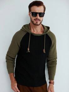 Manfinity Homme Sudadera casual con capucha, mangas raglán y cordón de ajuste, de color contrastante, para otoño - Multicolor - Ver 1