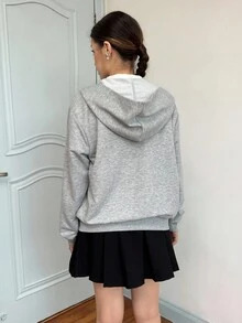 SHEIN 少女休闲舒适刺绣卫衣，秋冬季百搭单品 - 灰色 - 查看 2