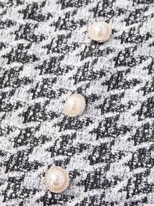 SHEIN Clasi 女士千鸟格纽扣设计方领无袖中长连衣裙，优雅 - 黑與白 - 查看 3