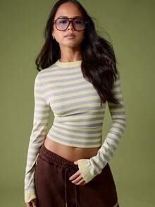 MISSGUIDED Women's Striped Fitted Waist Knit Long Sleeve Sweater Top For Fall Winter - Multicolor - View 5