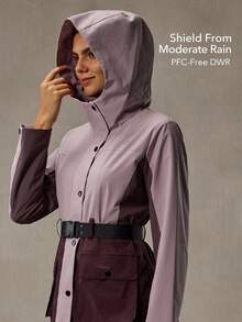 OutZeal 女式防水束腰翻盖口袋撞色户外夹克，适合秋冬徒步露营 - 彩色 - 查看 2