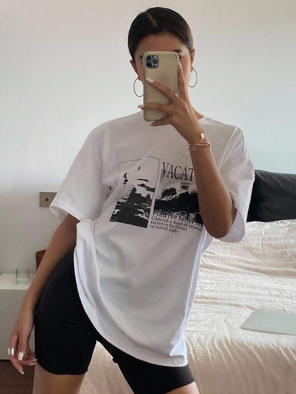 Women's Short Sleeve Loose Fit Round Neck T-Shirt With Slogan & Pattern Print Summer Oversized T-Shirt,Graphic Tees