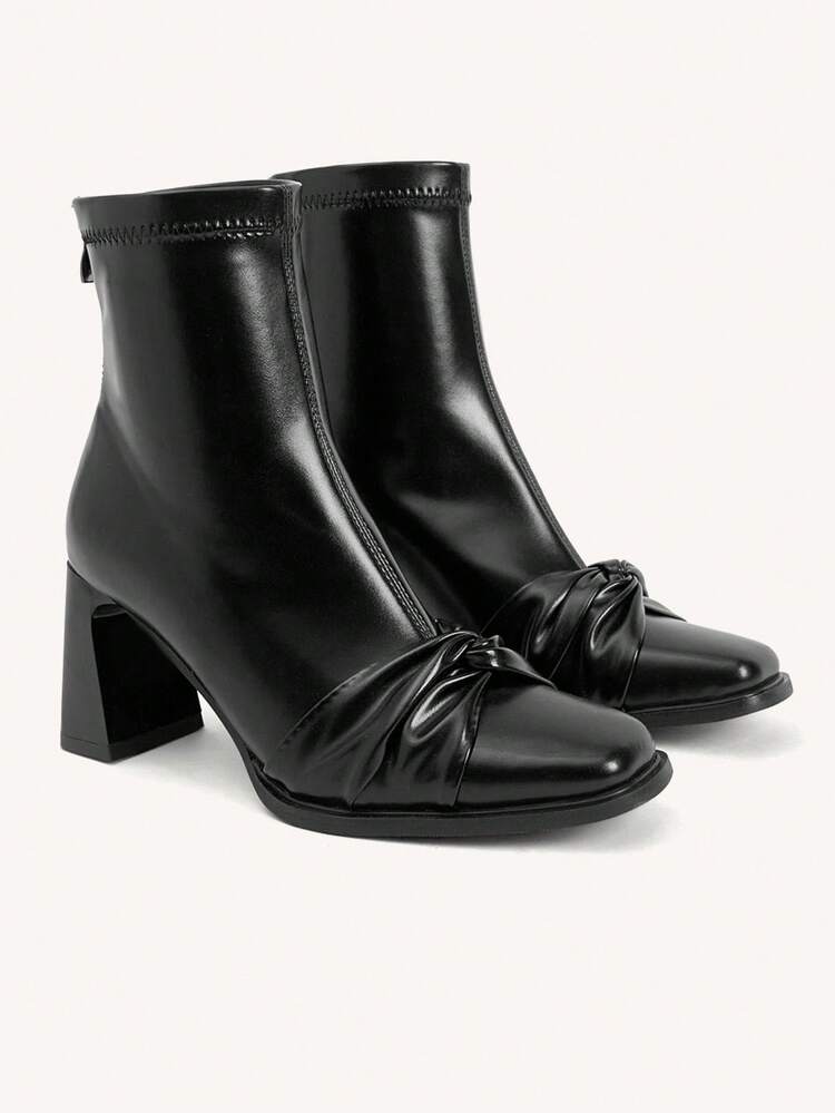 CUCCOO CHICEST Women's Elegant Commuting Minimalist Fashion Black Patent Leather Ankle Boots, Square Toe Square Heel Mid-Heel, Suitable For Workplace, Street, All-Match Versatile Wear, Halloween, Christmas, Thanksgiving