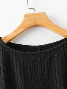 Rusticease 女式纯色圆领长袖罗纹休闲连衣裙，秋季 - 黑色 - 查看 6