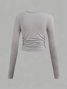 SHEIN Girlism Bộ 3 áo thun tay dài cổ tròn màu trơn cho bé gái tuổi teen - Nhiều màu - Xem 6