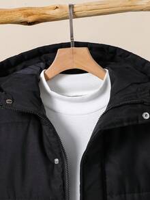 1pc Boys' Casual Hooded Padded Coat, Suitable For Daily Commute, Winter Fall - Black - View 4