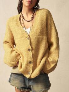 Bohemela Áo khoác cardigan nữ phong cách Boho mùa xuân/đông dáng rộng, màu vàng trơn, đa năng, tối giản, tay dài, chất liệu lông mềm mại, kiểu vintage, thích hợp cho các buổi hòa nhạc, kỳ nghỉ, đi nghỉ mát, đi học, đi chơi, Giáng sinh, Năm mới, Lễ tình nhân, thập niên 2000, kỳ nghỉ hè, đi biển, mùa đông/xuân. - Màu be - Xem 5