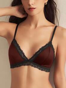 Charlaine Women's Contrast Lace Comfortable Bra - Redwood - View 4