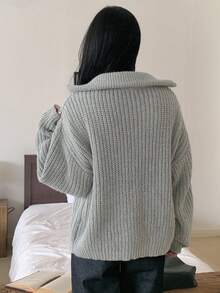 Dazy-Less 女士宽松针织开衫，纹理麻花图案，适合办公室休闲商务装，秋冬 - 薄荷綠 - 查看 3