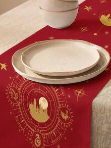HARRY POTTER X SHEIN 1pc Thickened Non-Slip All-Over Print Table Runner, Holiday Red Table Runner, Fits Various Table Lengths 90/160/183/200cm,Christmas