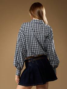 MISSGUIDED Plaid Collared Long Sleeve Button Down Shirt With Zip Up Front Casual Fall Winter Blouse - Multicolor - View 2