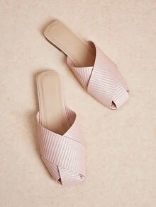 Rosivie 2025年夏季时尚方头一脚蹬穆勒鞋，休闲低跟女鞋 - 淺粉色 - 查看 2