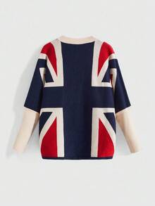 ROMWE J-Fashion Y2K 复古宽松蝙蝠袖国旗图案女式毛衣 - 藍色 - 查看 2