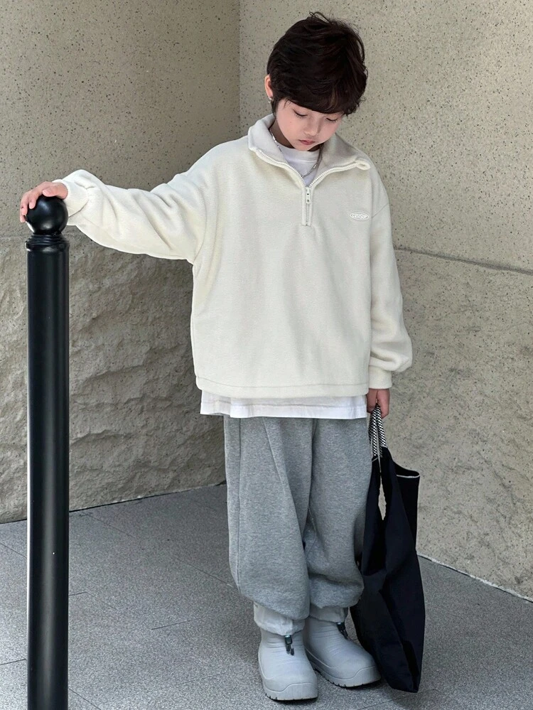 Tween Boys Casual Loose Fit Sweatshirt With Silicone Label, Autumn