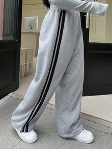 Dazy Petite Plus Contrast Color Patchwork Loose Sweatpants, Gray, All Season Fall - Grey - View 8