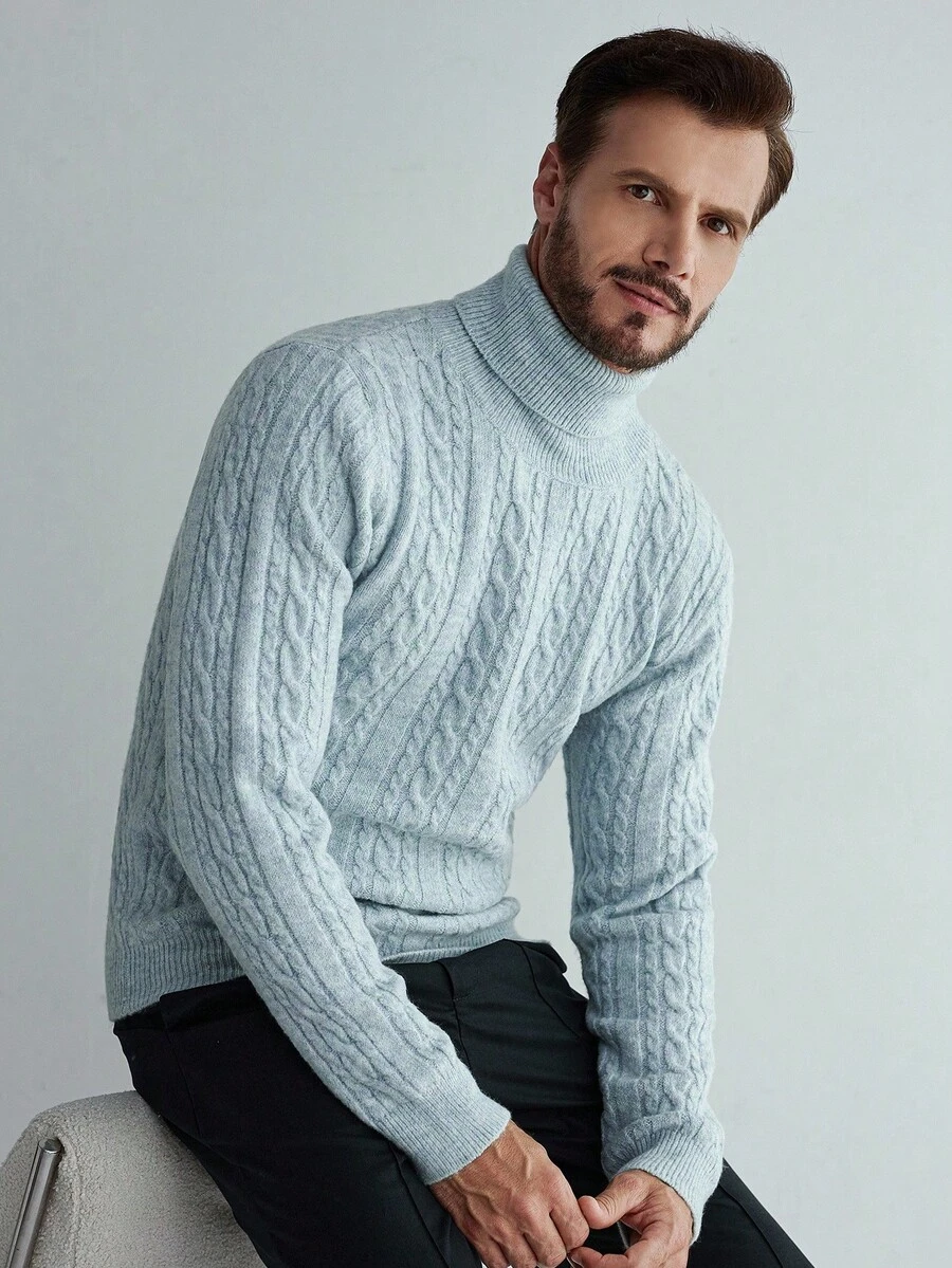 Manfinity CityGents 男士高领粗针织长袖休闲毛衣，秋冬