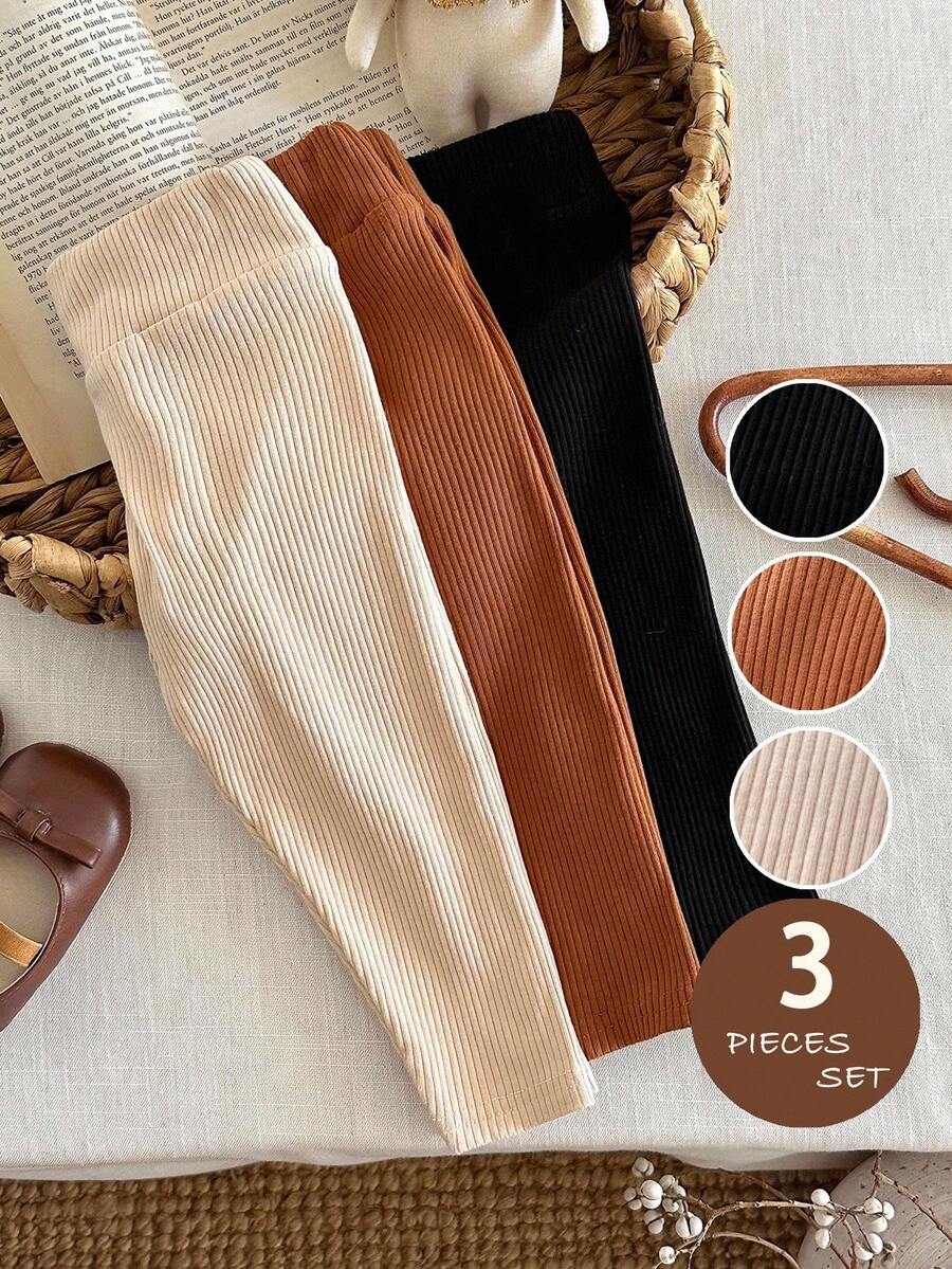 LMoss Kids LMoss 三件套女婴针织纯色休闲套装，秋季服装，秋季套装，女婴秋季服装，秋季套装，婴儿秋季服装，冬季 - 彩色 - 查看 1