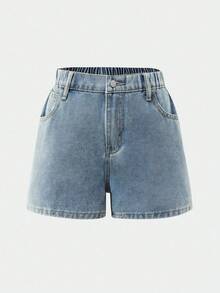 Denim Shorts für Teenager Mädchen, lässig, niedlich, mit Schleifenstickerei - Mittele Waschung - Übersicht 5