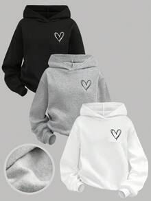 SHEIN Girlism Bộ 3 món áo nỉ mềm mại, thoải mái, in hình trái tim, dành cho nữ tuổi teen, thích hợp cho mùa đông và thu. - Nhiều màu - Xem 4