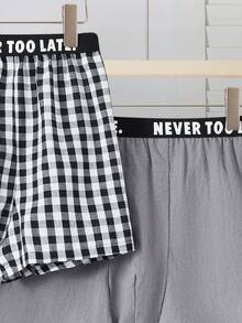 SHEIN 3 件套青少年男童休闲格子平角内裤，经典简约百搭百搭内衣套装，适合居家、日常、度假、春夏秋冬