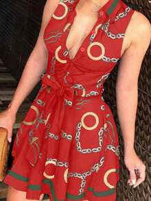 INAWLY Vestido casual de mujer sin mangas con estampado de cadena para vacaciones