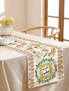 FRIENDS X SHEIN 1 pieza Camino de mesa impreso antideslizante y grueso, con diseños de Turquía, café y hombre de jengibre para fiestas, se ajusta a diferentes longitudes de mesa de 90/160/183/200cm
