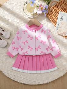 Baby Girls' Fashion Butterfly Jacquard Knit Cardigan And Skirt Set, Autumn/Winter Pink Pleated Skirt Set Baby Girl Baby Girl Pink Bow Sweater Baby Girl Pink Sweater Set Baby Girl Clothes Spring Fall Baby Girl Fall Outfit Baby Girl Pleated Skirt Set Baby Girl Fall Clothes Baby Girl Spring Outfit Baby Girls Winter Clothes Baby Girls Fall Clothes Baby Girl Fall Outfits Pink Warm Dresses For Baby Girl Baby Girl Fall Clothes Jackets Baby Girl Sweater Jacket - Pink - View 1
