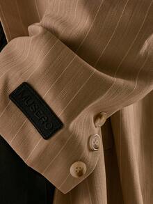 Musero Oversized Pinstripe 3D Embroidery Patch Overcoat Jacket Padded Shoulders Detailing Fall/Autumn Winter