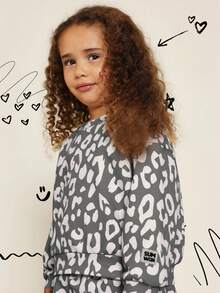 SUMWON Girls Two Piece Animal Print Wear Set Cozy Crew Neck Sweatshirt And Jogger Winter Fall Fashion Leisure Wear - Dark Grey - View 5