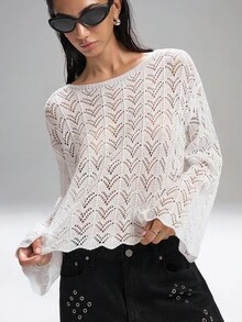 LYSMO 2025 Otoño Mujeres Estilo Edgy/Calado/Suéter/Punto/Baile de graduación/Formal/Cumpleaños/Estilo de los 90/Casual de negocios/Vacaciones/Playa/Elegante/Estilo occidental/Salir/Elegante/Y2K/Club/Oficina/Cóctel/Vintage/Ajustado/Festival rave/Divertido/Elegante/Vintage/Ropa de calle/Vacaciones/Concierto de country/Trabajo/Formal/Vacaciones de primavera/Despedida de soltero/Conciertos/Malos tipos/Básico/Graduación/Suéteres de mujer - Blanco - Ver 3