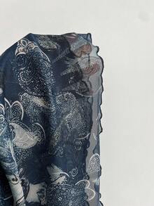 Elamini Váy ngắn ôm sát họa tiết hoa Paisley và hạt điều thường ngày dành cho nữ, mùa thu - Màu xanh lam - Xem 4