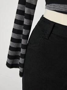 Sunspun 大码迷你牛仔裙，时尚百搭，适合夏季户外穿着 - 黑色 - 查看 5