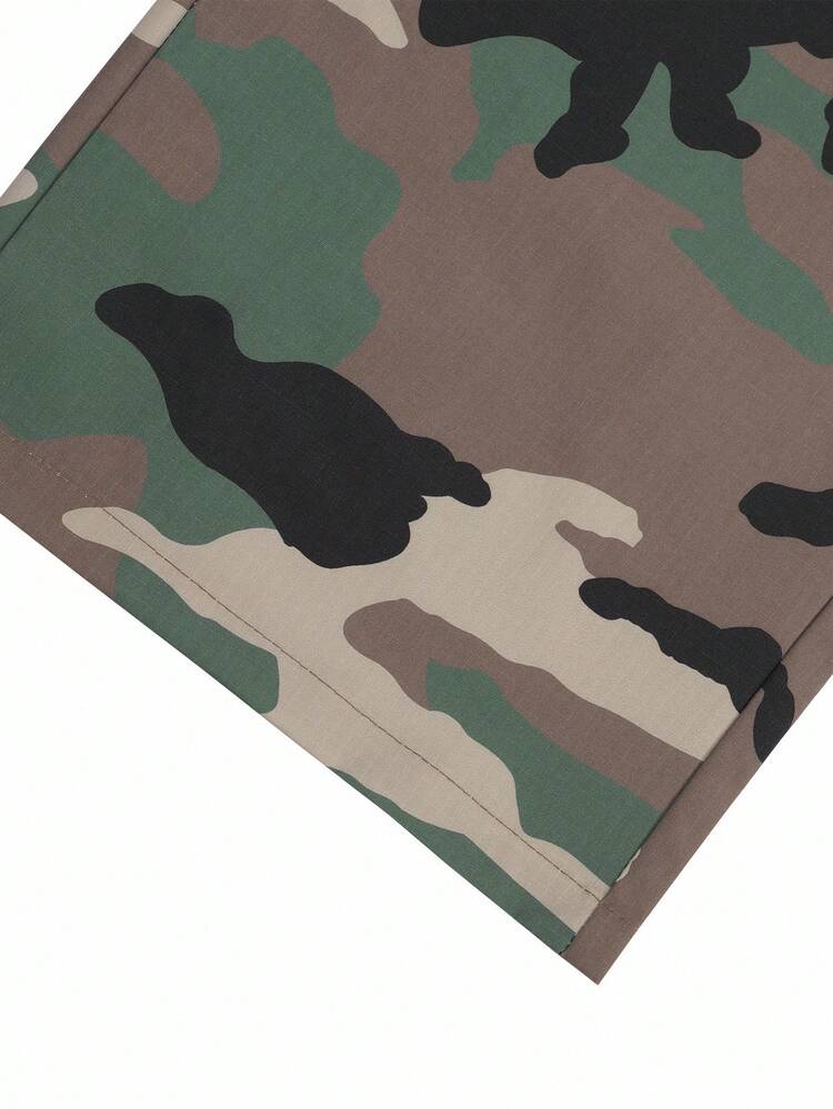 Manfinity EMRG Men's Casual Fashion Street Camo Print Flap Pocket Loose Wide Leg Cargo Pants - Multicolor - View 8