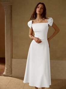 MOTF PREMIUM BOW DECOR OFF SHOULDER DRESS - White - View 4