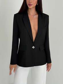 Aloruh Women's Solid Color Lapel NeckLong Sleeve Casual Blazer Jacket, Autumn