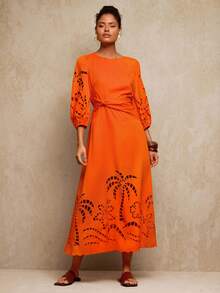 Travachic 女士纯色度假梭织连衣裙 - 橘色 - 查看 6