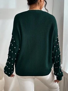 EURMUSE Solid Color Casual Crew Neck Long Sleeve Pullover Women Sweaters - Dark Green - View 2