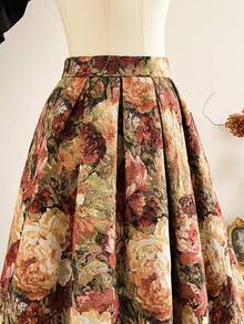 Vintamour Jupe texturée jacquard à motif floral, élégante et vintage. Idéale pour les fêtes, les festivals, l'automne, Noël et les mariages