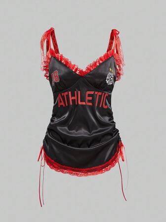 ROMWE Avant Avant Y2K Kontrast Spitze Kordelzug Gerafftes Damen Trägerhemd