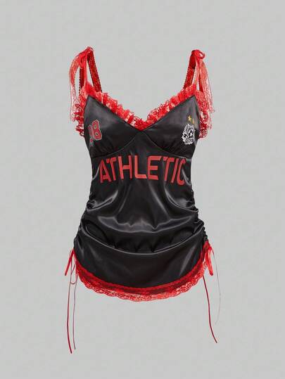 ROMWE Avant Avant Y2K Débardeur femme à lacets contrastés et froncés